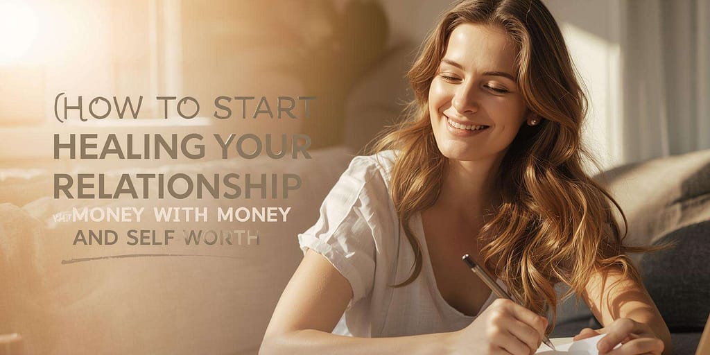 Woman writing in a journal while beginning the process of healing her relationship with money, self-worth and financial wellbeing.