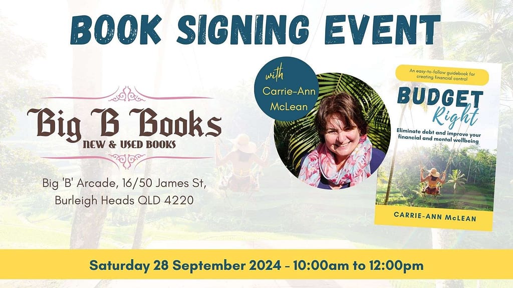 Budget Right Book Signing at Big B Books, Burleigh Heads Qld.