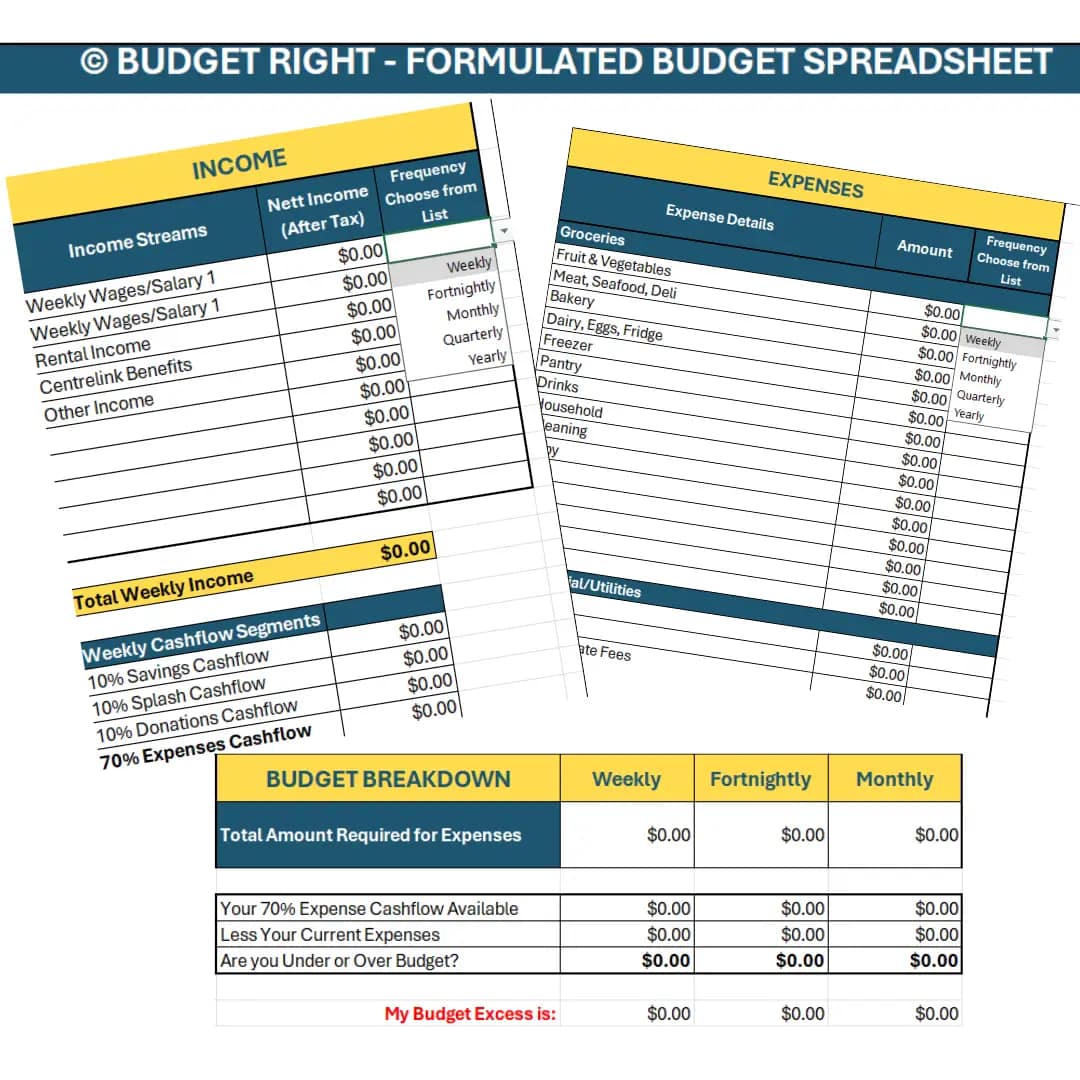 Budget Right Budget Spreadsheet