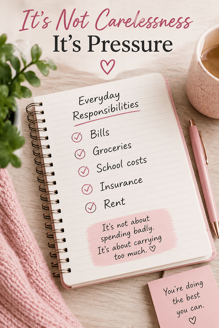 Notebook showing everyday expenses including bills, groceries, school costs, insurance and rent, representing financial pressure in Australia.